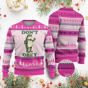 Don't Obey Portland Frog Ugly Christmas Sweater Resist Inflatable Frogs Protest TS02 Hot Pink Print Your Wear