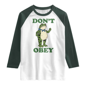 Don't Obey Portland Frog Raglan Shirt Resist Inflatable Frogs Protest TS02 White Dark Forest Green Print Your Wear