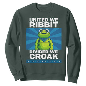 Patriotic Protest Portland Frog Sweatshirt United We Ribbit Divided We Croak Resist TS02 Dark Forest Green Print Your Wear