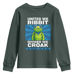 Patriotic Protest Portland Frog Youth Sweatshirt United We Ribbit Divided We Croak Resist TS02 Dark Forest Green Print Your Wear