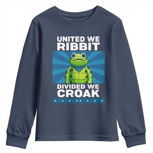 Patriotic Protest Portland Frog Youth Sweatshirt United We Ribbit Divided We Croak Resist TS02 Navy Print Your Wear