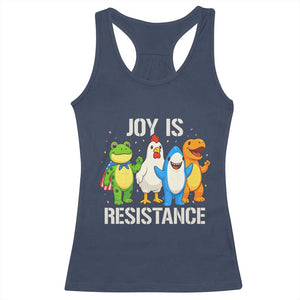 Portland Protest Inflatable Mascot Parade Racerback Tank Top Joy Is Resistance Resist Frog Shark Chicken Dino TS02 Navy Print Your Wear