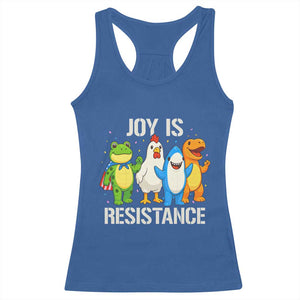 Portland Protest Inflatable Mascot Parade Racerback Tank Top Joy Is Resistance Resist Frog Shark Chicken Dino TS02 Royal Blue Print Your Wear