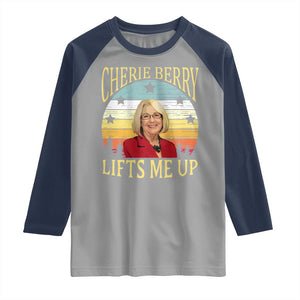 Cherie Berry Lifts Me Up Raglan Shirt Retro Vintage Elevator Tribute Funny NC Meme TS02 Sport Gray Navy Print Your Wear