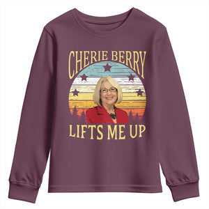 Cherie Berry Lifts Me Up Youth Sweatshirt Retro Vintage Elevator Tribute Funny NC Meme TS02 Maroon Print Your Wear