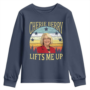 Cherie Berry Lifts Me Up Youth Sweatshirt Retro Vintage Elevator Tribute Funny NC Meme TS02 Navy Print Your Wear