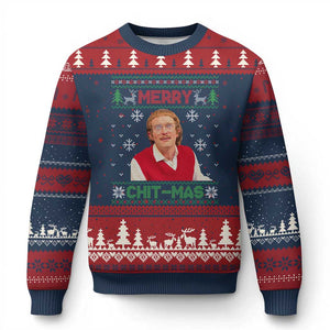 Funny Chit Christmas Merry Chit-Mas Ugly Christmas Sweater Retro Holiday Humor TS02 Navy Red Print Your Wear