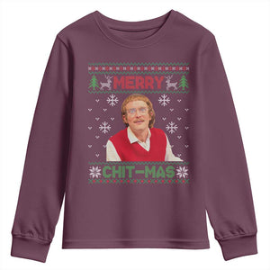 Funny Chit Christmas Merry Chit-Mas Youth Sweatshirt Retro Holiday Humor TS02 Maroon Print Your Wear