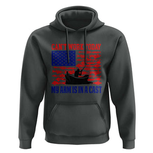 Funny Fishing Hoodie I Can't Work Today My Arm Is In A Cast Fisherman US Flag TS02 Dark Heather Print Your Wear