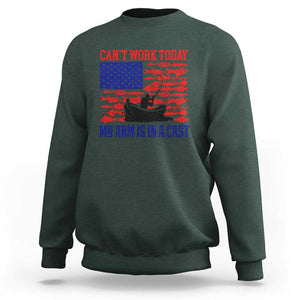 Funny Fishing Sweatshirt I Can't Work Today My Arm Is In A Cast Fisherman US Flag TS02 Dark Forest Green Print Your Wear