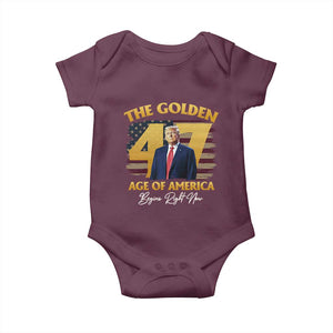 Trump 2025 Baby Onesie The Golden Age Of America Begins Right Now USA Flag TS02 Maroon Print Your Wear