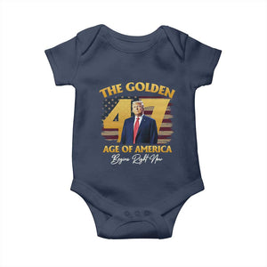 Trump 2025 Baby Onesie The Golden Age Of America Begins Right Now USA Flag TS02 Navy Print Your Wear