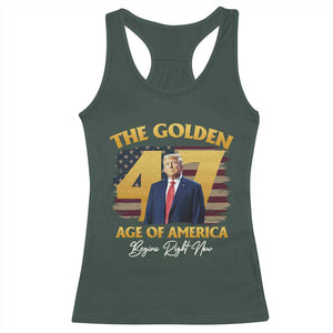 Trump 2025 Racerback Tank Top The Golden Age Of America Begins Right Now USA Flag TS02 Dark Forest Green Print Your Wear