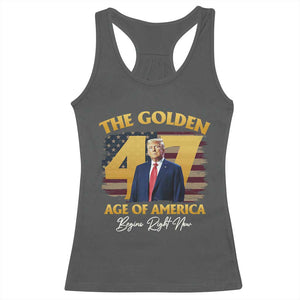 Trump 2025 Racerback Tank Top The Golden Age Of America Begins Right Now USA Flag TS02 Dark Heather Print Your Wear