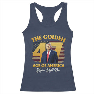 Trump 2025 Racerback Tank Top The Golden Age Of America Begins Right Now USA Flag TS02 Navy Print Your Wear
