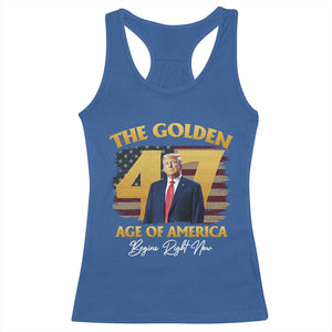Trump 2025 Racerback Tank Top The Golden Age Of America Begins Right Now USA Flag TS02 Royal Blue Print Your Wear