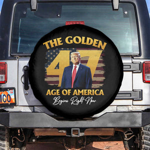 Trump 2025 Spare Tire Cover The Golden Age Of America Begins Right Now USA Flag TS02 No hole Black Print Your Wear