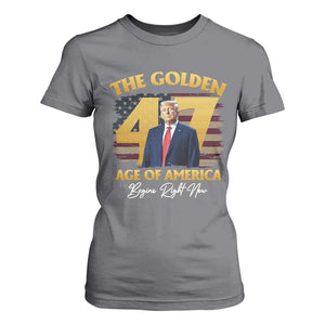 Trump 2025 T Shirt For Women The Golden Age Of America Begins Right Now USA Flag TS02 Charcoal Print Your Wear