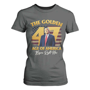 Trump 2025 T Shirt For Women The Golden Age Of America Begins Right Now USA Flag TS02 Dark Heather Print Your Wear