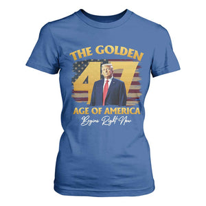 Trump 2025 T Shirt For Women The Golden Age Of America Begins Right Now USA Flag TS02 Royal Blue Print Your Wear