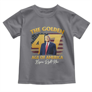 Trump 2025 Toddler T Shirt The Golden Age Of America Begins Right Now USA Flag TS02 Charcoal Print Your Wear