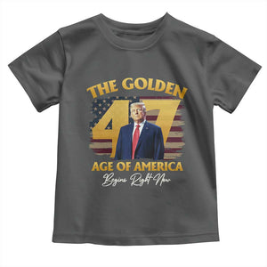 Trump 2025 Toddler T Shirt The Golden Age Of America Begins Right Now USA Flag TS02 Dark Heather Print Your Wear