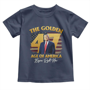 Trump 2025 Toddler T Shirt The Golden Age Of America Begins Right Now USA Flag TS02 Navy Print Your Wear