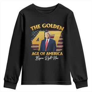Trump 2025 Youth Sweatshirt The Golden Age Of America Begins Right Now USA Flag TS02 Black Print Your Wear