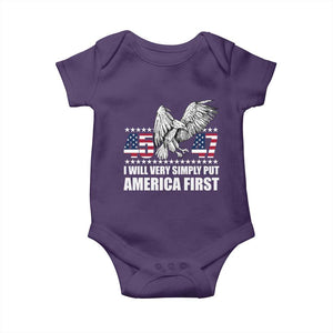 Trump 2025 Baby Onesie I Will Very Simply Put America First 47Th President TS02 Purple Print Your Wear