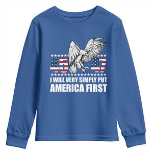 Trump 2025 Youth Sweatshirt I Will Very Simply Put America First 47Th President TS02 Royal Blue Print Your Wear