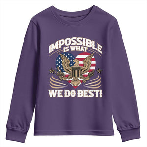 Trump 2025 Youth Sweatshirt Impossible Is What We Do Best Eagle 47th President Inauguration TS02 Purple Print Your Wear