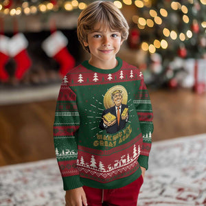 Trump Bitcoin Knit Sweatshirt Make BTC Great Again Meme Coin Crypto TS02 Christmas Print Your Wear