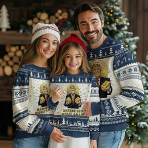 Trump Bitcoin Knit Sweatshirt Make BTC Great Again Meme Coin Crypto TS02 Navy Print Your Wear