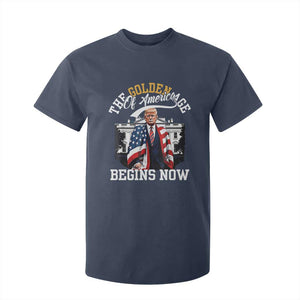 Trump 2025 T Shirt For Kid The Golden Age Of America Begins Right Now 47th President TS02 Navy Print Your Wear