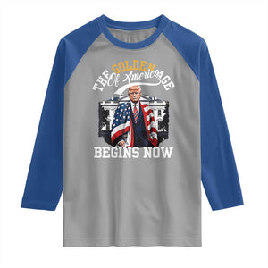 Trump 2025 Raglan Shirt The Golden Age Of America Begins Right Now 47th President TS02 Sport Gray Royal Print Your Wear