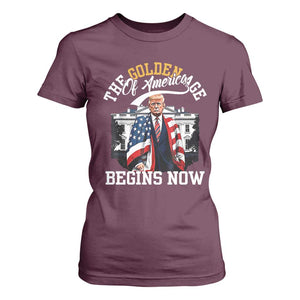 Trump 2025 T Shirt For Women The Golden Age Of America Begins Right Now 47th President TS02 Maroon Print Your Wear