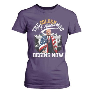 Trump 2025 T Shirt For Women The Golden Age Of America Begins Right Now 47th President TS02 Purple Print Your Wear