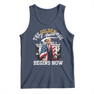 Trump 2025 Tank Top The Golden Age Of America Begins Right Now 47th President TS02 Navy Print Your Wear