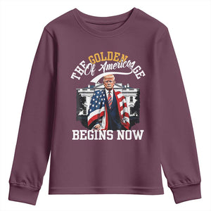 Trump 2025 Youth Sweatshirt The Golden Age Of America Begins Right Now 47th President TS02 Maroon Print Your Wear