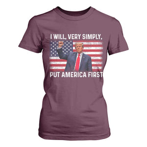 Trump 2025 T Shirt For Women The Golden Age Of America Begins Right Now American Flag TS02 Maroon Print Your Wear