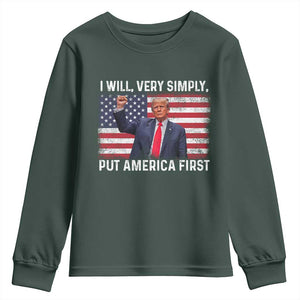 Trump 2025 Youth Sweatshirt The Golden Age Of America Begins Right Now American Flag TS02 Dark Forest Green Print Your Wear
