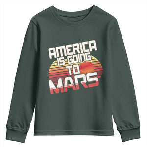 Trump 2025 Youth Sweatshirt America Is Going To Mars Funny USA Patriotic Retro TS02 Dark Forest Green Print Your Wear