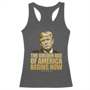 Trump 2025 Racerback Tank Top Golden Age Of America Begins Now Inauguration Speech TS02 Dark Heather Print Your Wear