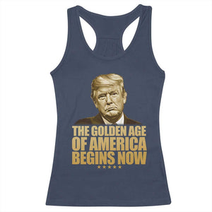 Trump 2025 Racerback Tank Top Golden Age Of America Begins Now Inauguration Speech TS02 Navy Print Your Wear