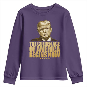 Trump 2025 Youth Sweatshirt Golden Age Of America Begins Now Inauguration Speech TS02 Purple Print Your Wear