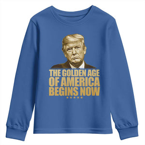 Trump 2025 Youth Sweatshirt Golden Age Of America Begins Now Inauguration Speech TS02 Royal Blue Print Your Wear