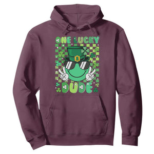 Retro St Patrick's Day Hoodie One Lucky Dude Green Checkered Heart Groovy TS02 Maroon Print Your Wear