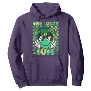 Retro St Patrick's Day Hoodie One Lucky Dude Green Checkered Heart Groovy TS02 Purple Print Your Wear