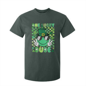 Retro St Patrick's Day T Shirt For Kid One Lucky Dude Green Checkered Heart Groovy TS02 Dark Forest Green Print Your Wear