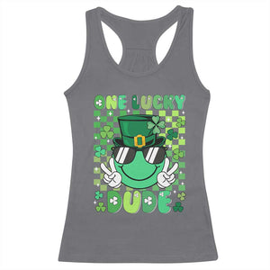 Retro St Patrick's Day Racerback Tank Top One Lucky Dude Green Checkered Heart Groovy TS02 Charcoal Print Your Wear